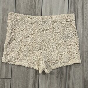 Mini Shorts Women Medium Cream Excellent Floral Crochet Lace High Rise Boho
